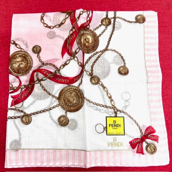 New Febdi Cotton Handkerchief/MiniScarf 18" white pink striped red bow tie (95) - Picture 2 of 8